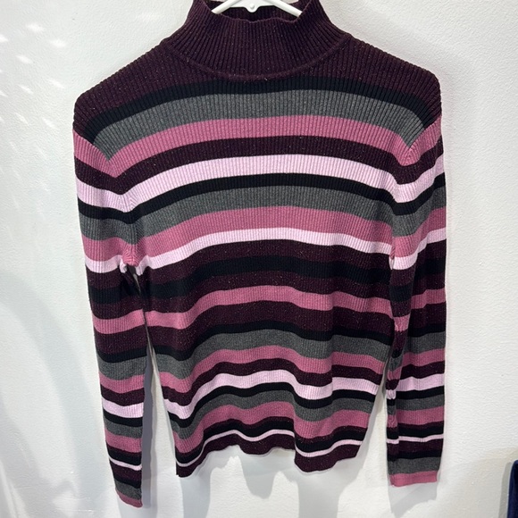 Sag Harbor Purple Multicolor Striped  Mock Turtleneck‎ Sweater Women's Large - Picture 1 of 5